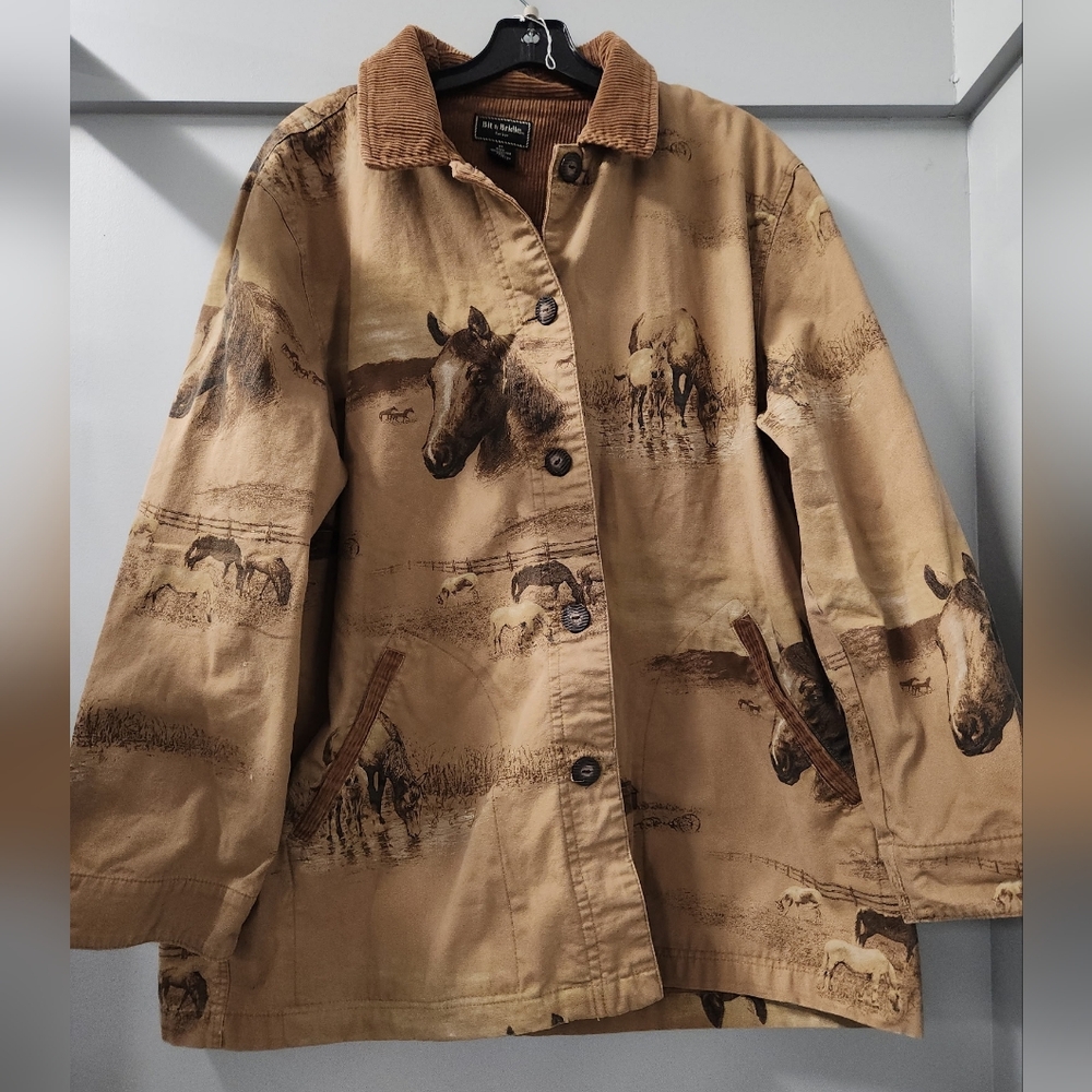 Bit & Bridle Horse Print Western Barn Jacket Women’s XL Equestrian Chore Coat